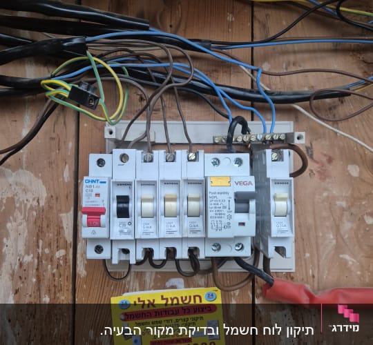 לוח חשמל עם חוטים ומפסקי חשמל
